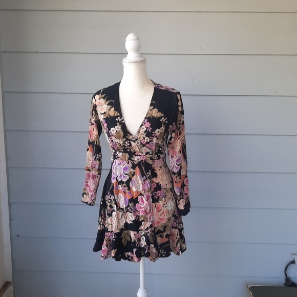 Spell Blue Skies Wrap Mini Dress in black - Picture 4 of 7